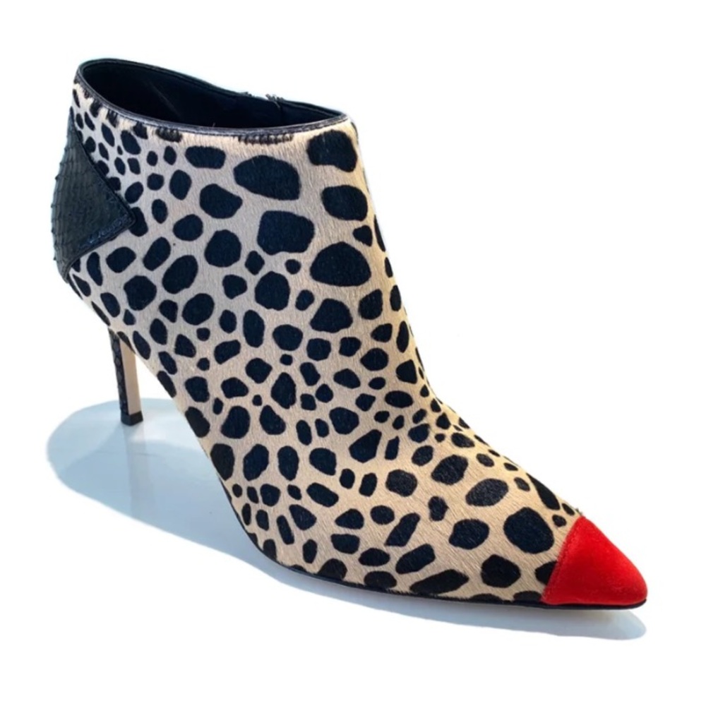 Giuseppe Zanotti Heeled Boots Leopard Animal print Red Pointed Toe Zip NWOB